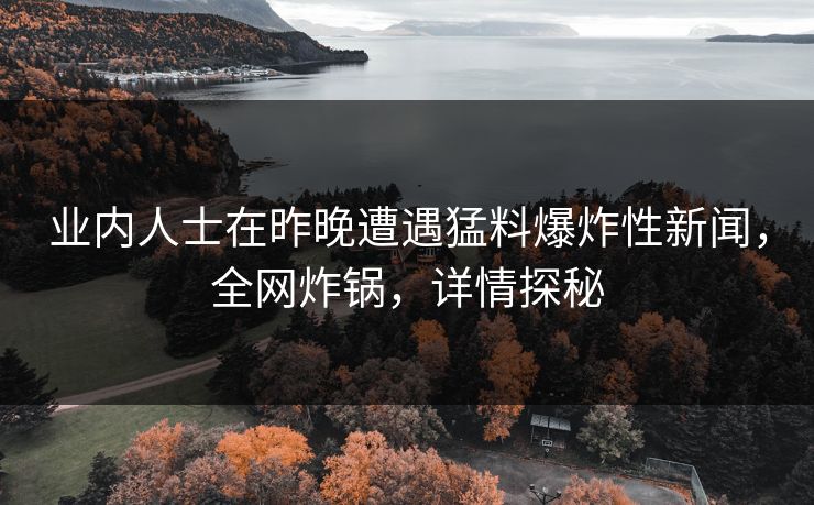 业内人士在昨晚遭遇猛料爆炸性新闻，全网炸锅，详情探秘