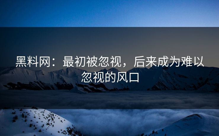 黑料网:最初被忽视,后来成为难以忽视的风口
